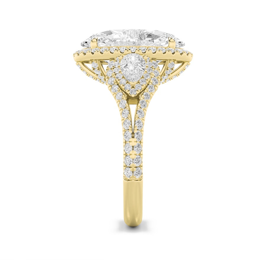 7.25CTW Oval Shaped Lab Grown Diamond (F/VS) Bold Accented Engagement Ring in 14K Gold