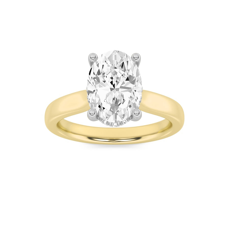 1CTW Oval Shaped Lab Grown Diamond (F/VS) Hidden Halo Cathedral Shank Engagement Ring in 14K Gold