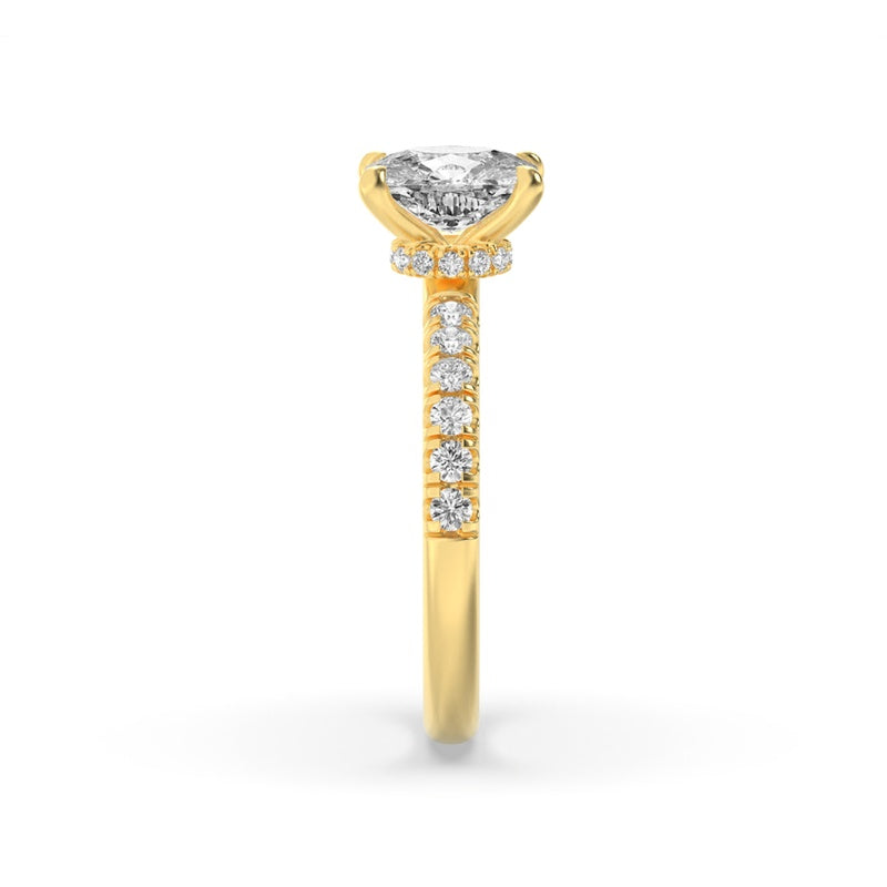 2CTW Elongated Cushion Shaped Lab Grown Diamond (F/VS) Hidden Halo Accented Ring in 14K Gold