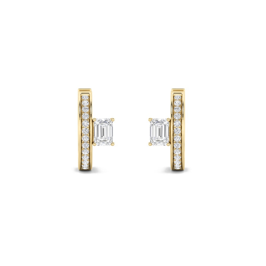 1.25CTW Emerald Shaped Lab Grown Diamond (F/VS) Accented Huggie Earrings in 14K Gold