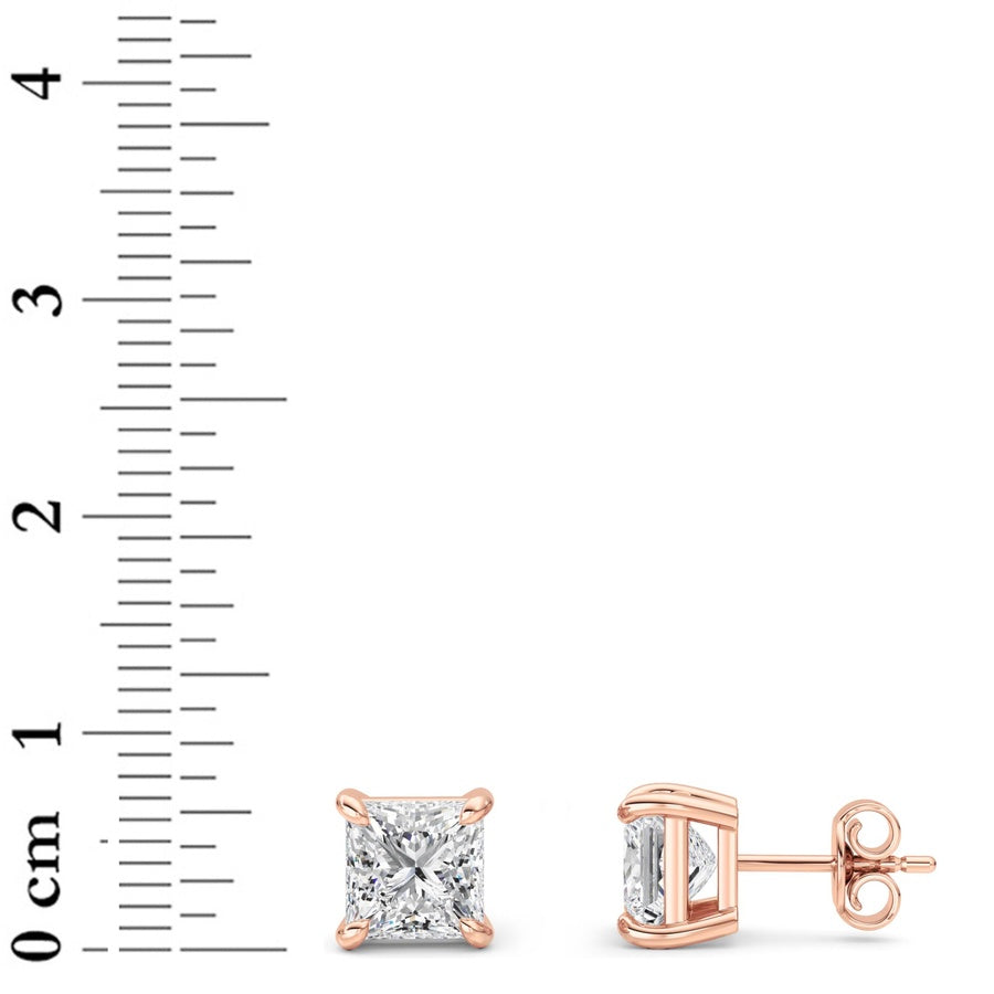 5CTW Princess Shaped Lab Grown Diamond (F/VS) Classic Basket Set Stud Earrings in 14K Gold