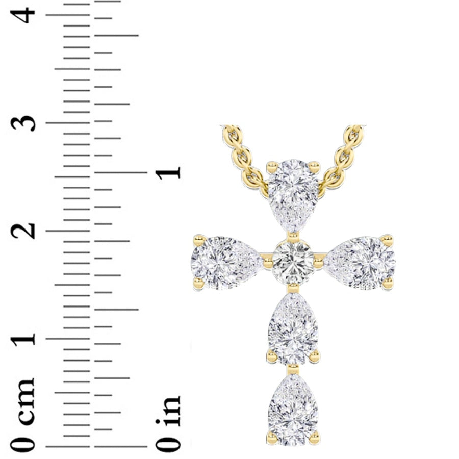 2.5CTW Pear Shaped Lab Grown Diamond (F/VS) Cross Pendant in 14K Gold