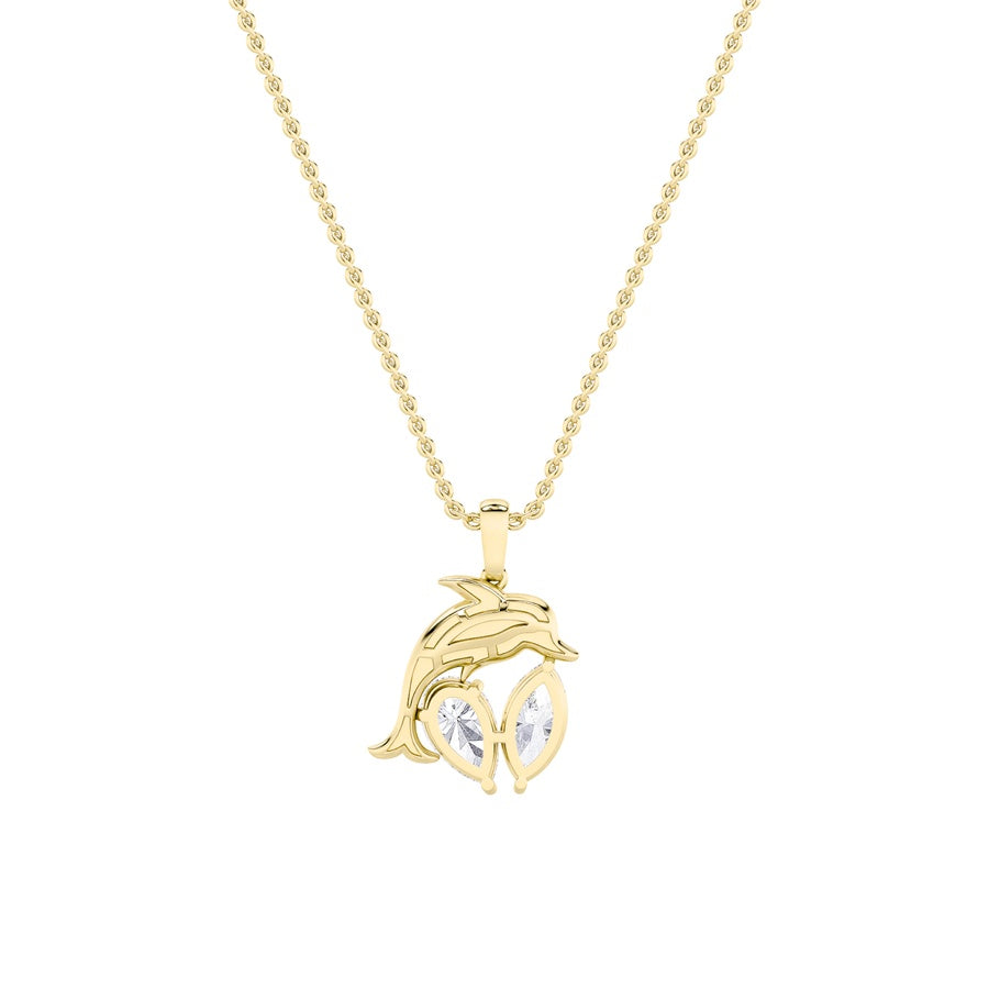 2CTW Marquise Shaped Lab Grown Diamond (F/VS) Dolphin Pendant in 14K Gold