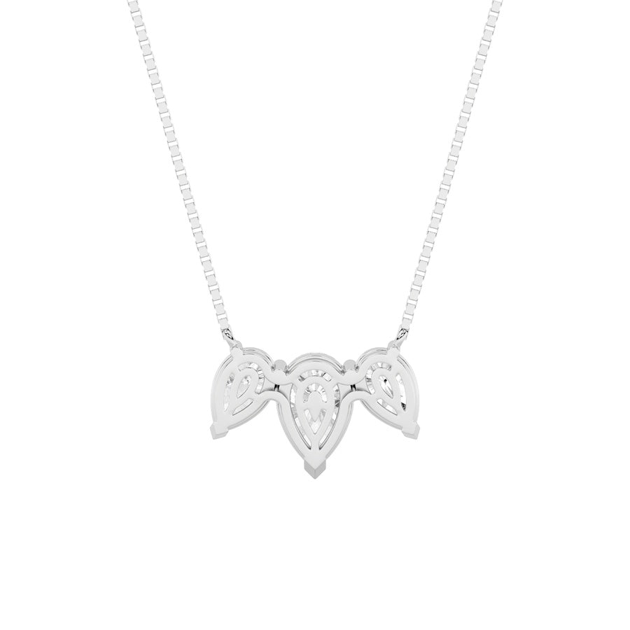 3CTW Pear Shaped Lab Grown Diamond (F/VS) Three Stone Necklace in 14K Gold