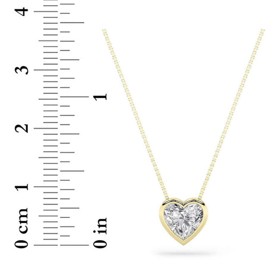 1CTW Heart Shaped Lab Grown Diamond (F/VS) Bezel Set Solitaire Pendant in 14K Gold