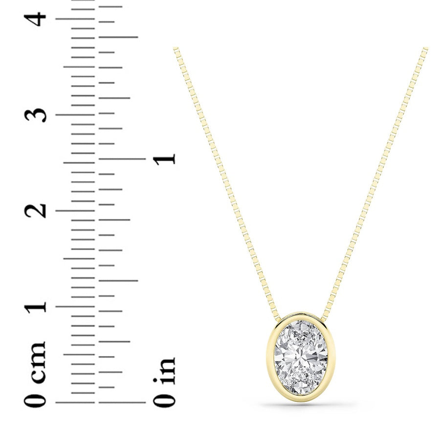 1CTW Oval Shaped Lab Grown Diamond (F/VS) Bezel Set Solitaire Pendant in 14K Gold