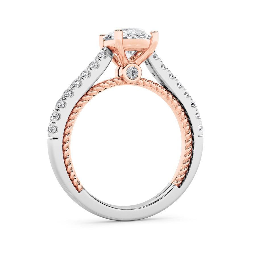 2CTW Oval Shaped Lab Grown Diamond (F/VS) Two Tone Accented Rope Design Engagement Ring in 14K Gold