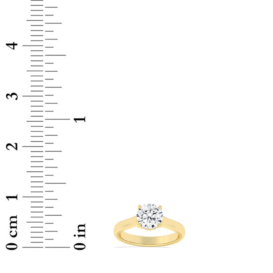3CTW Round Shaped Lab Grown Diamond (F/VS) Plain Cathedral Trellis Shank Solitaire Engagement Ring in 14K Gold