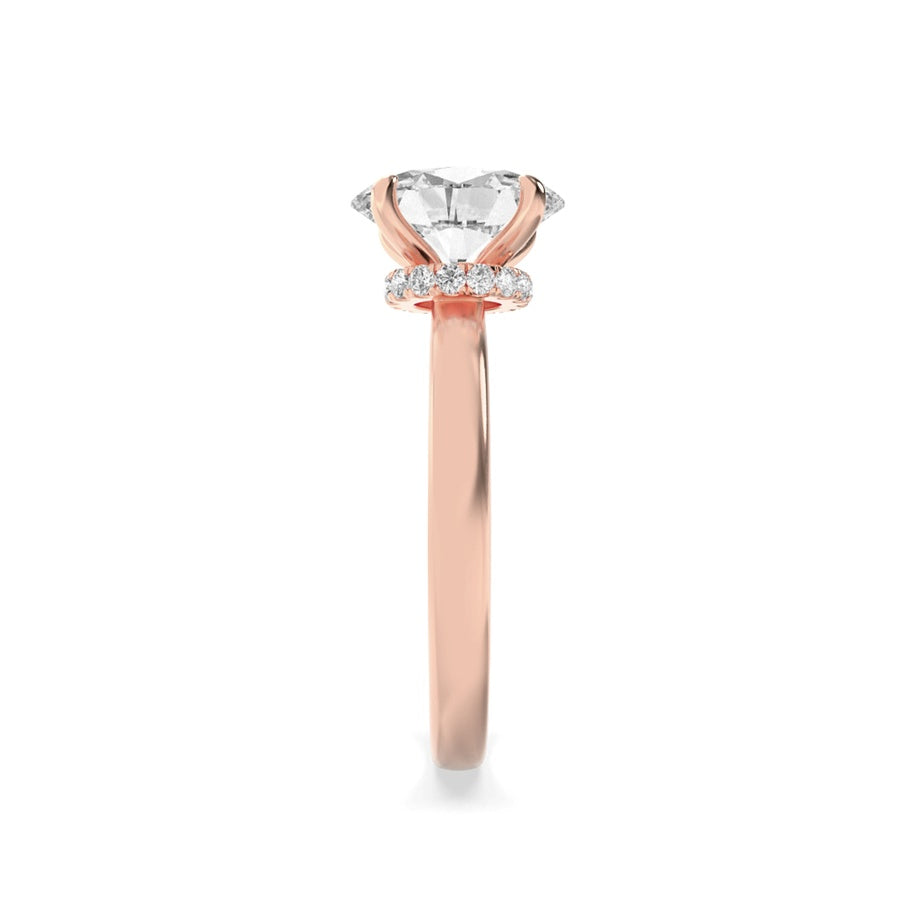 2CTW Oval Shaped Lab Grown Diamond (F/VS) Hidden Halo Plain Shank Engagement Ring in 14K Gold