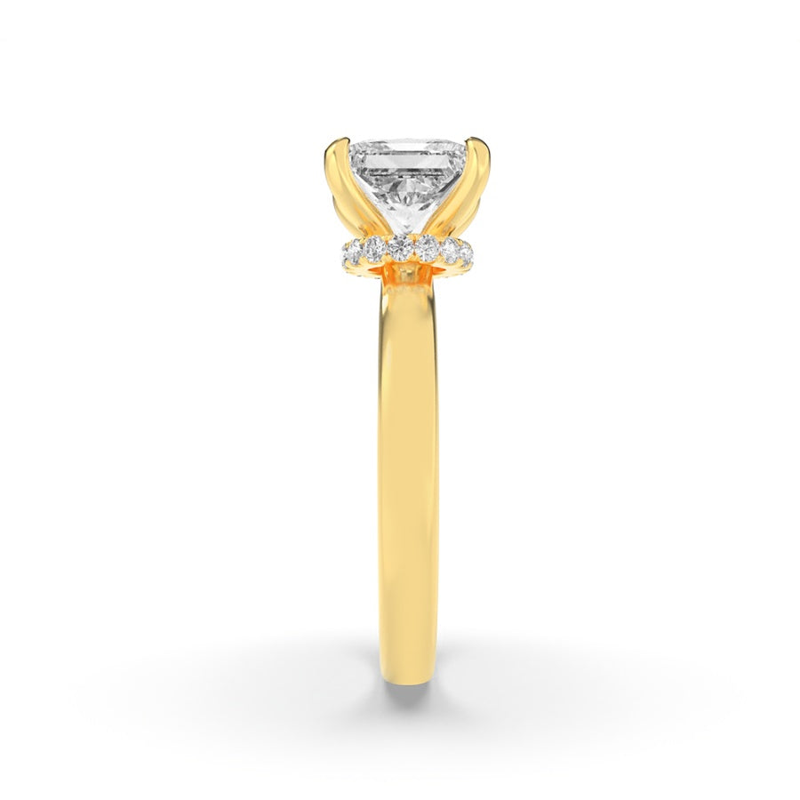 2CTW Princess Shaped Lab Grown Diamond (F/VS) Hidden Halo Plain Shank Engagement Ring in 14K Gold