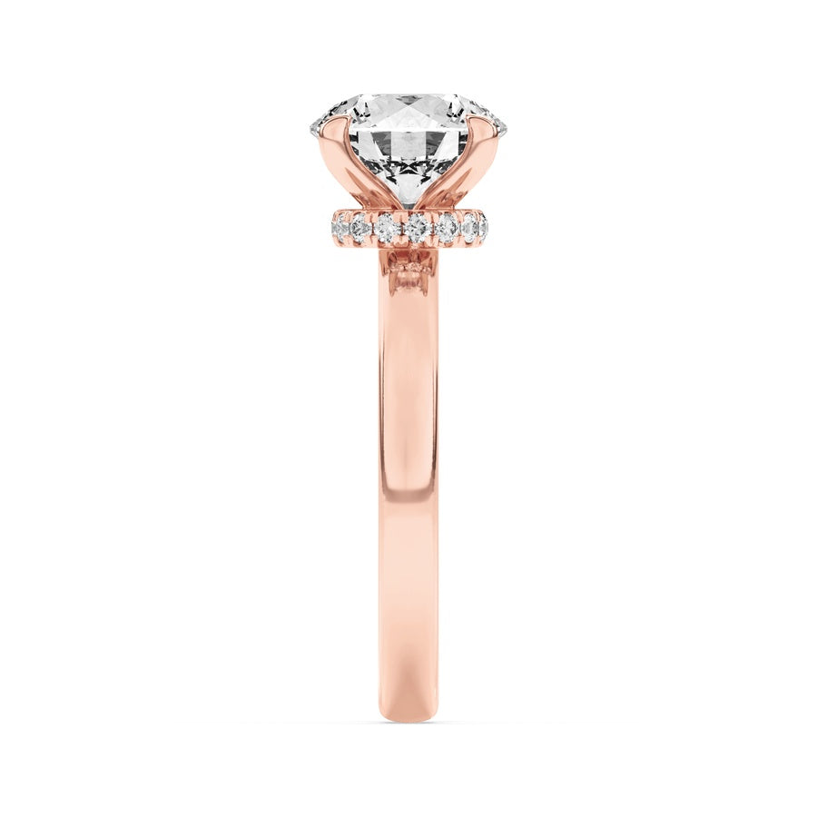2CTW Round Shaped Lab Grown Diamond (F/VS) Hidden Halo Plain Shank Engagement Ring in 14K Gold