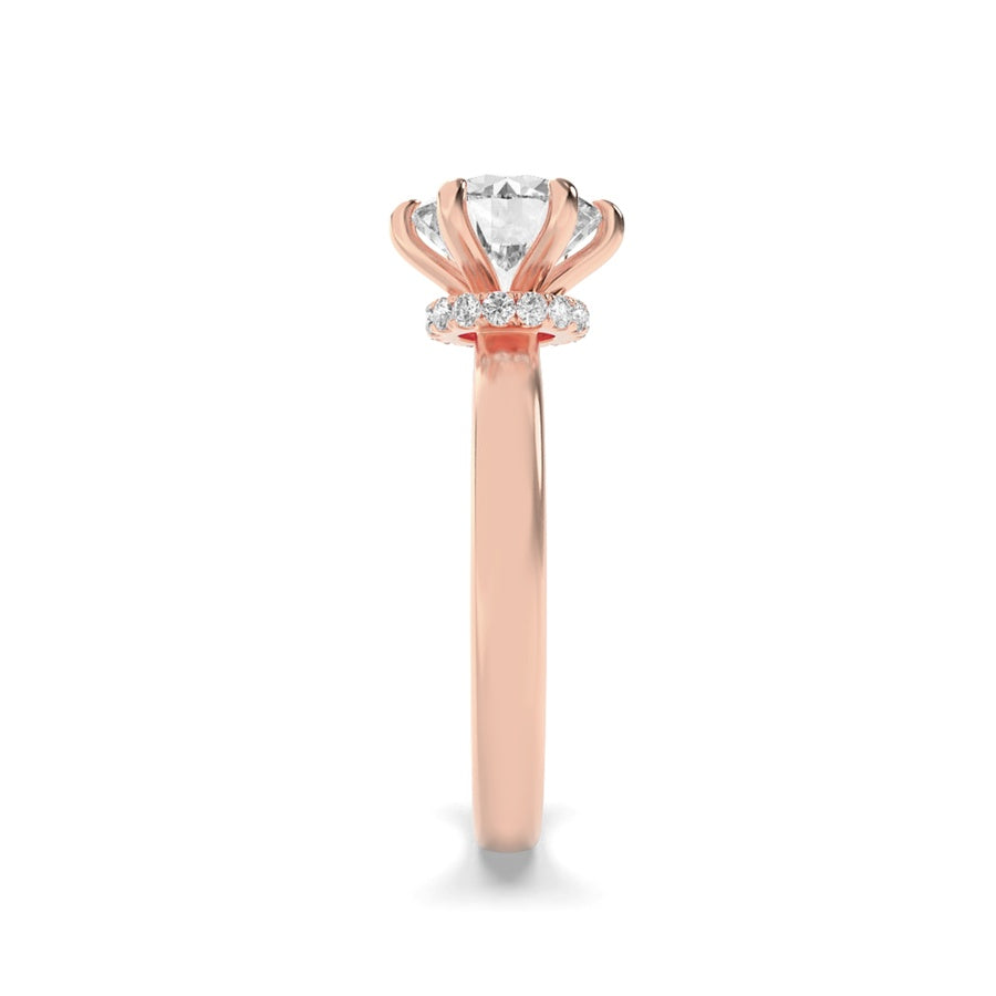 2CTW Round Shaped Lab Grown Diamond (F/VS) Hidden Halo Plain Shank Engagement Ring in 14K Gold