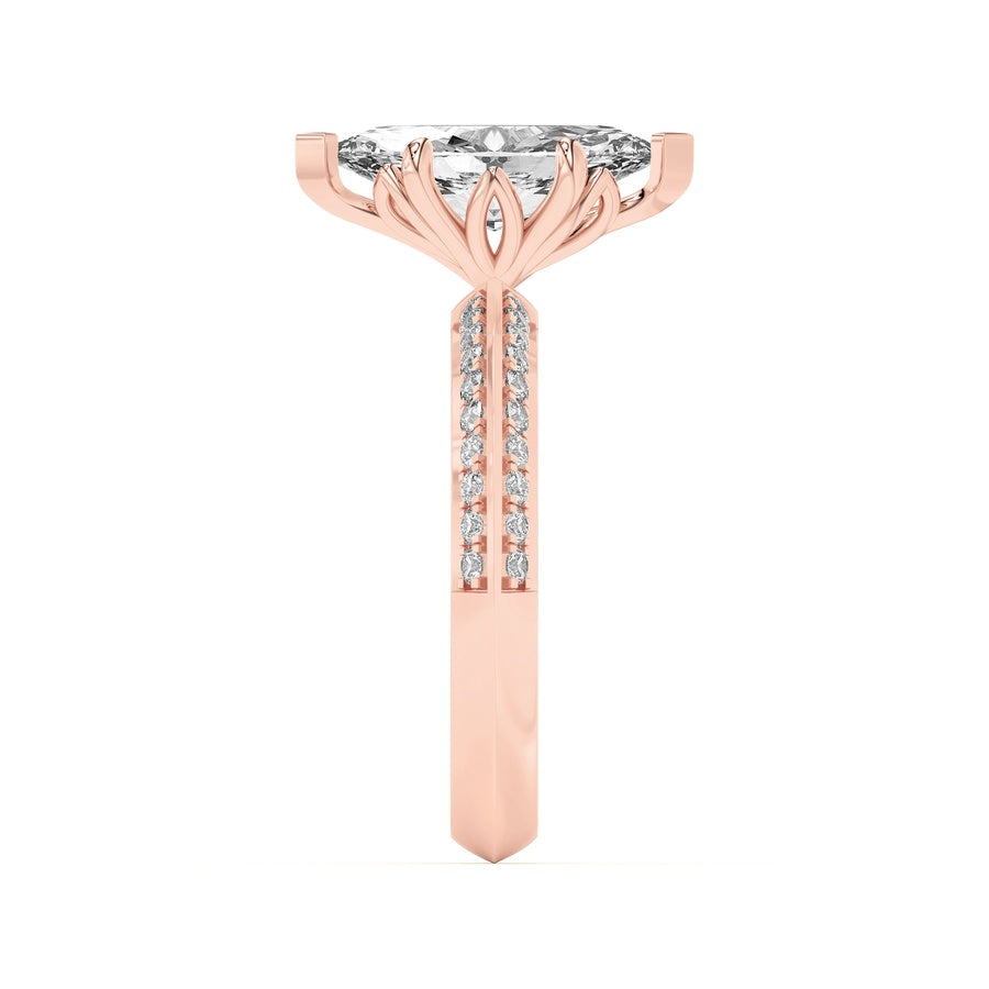 2CTW Marquise Shaped Lab Grown Diamond (F/VS) Micro Pave Knife Edge Accent Ring in 14K Gold