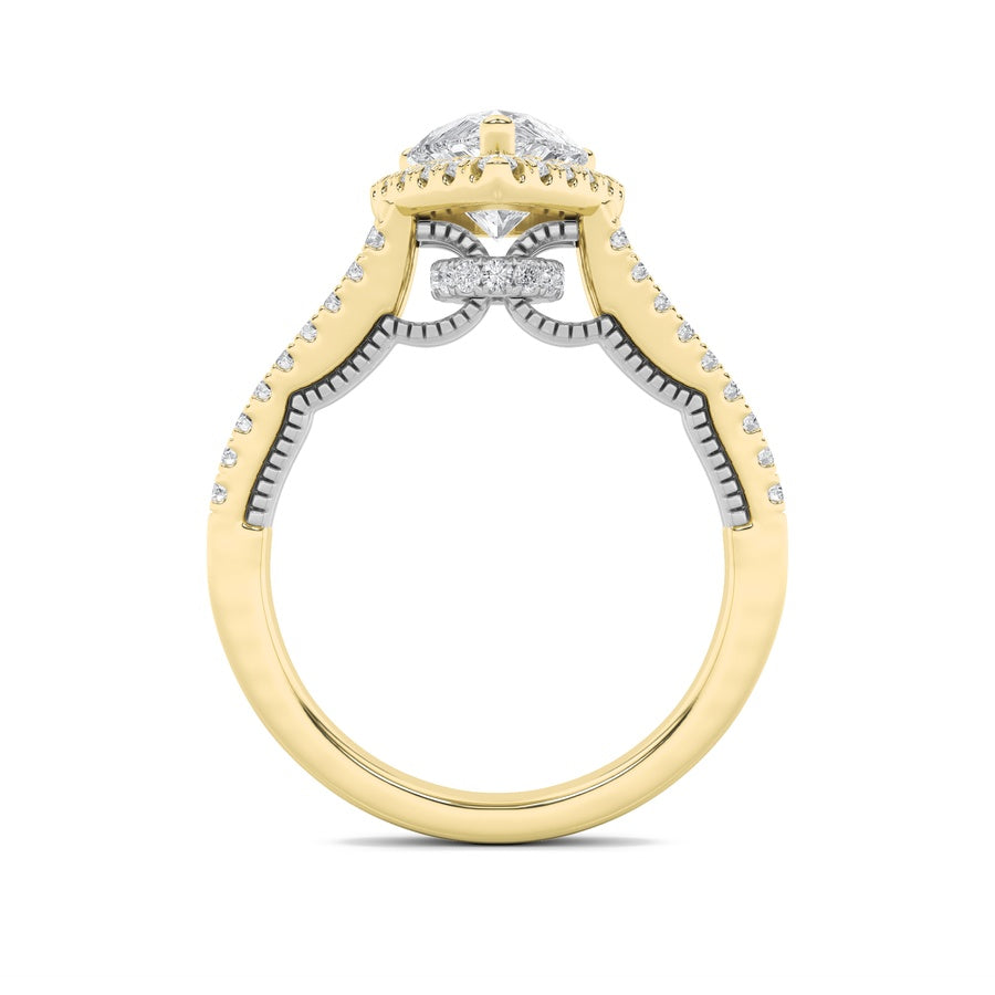 2CTW Pear Shaped Lab Grown Diamond (F/VS) Split Shank Accented Ring in 14K Gold