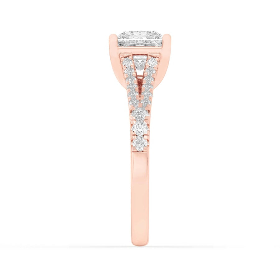 2CTW Princess Shaped Lab Grown Diamond (F/VS) Split Shank Trellis Engagement Ring in 14K Gold