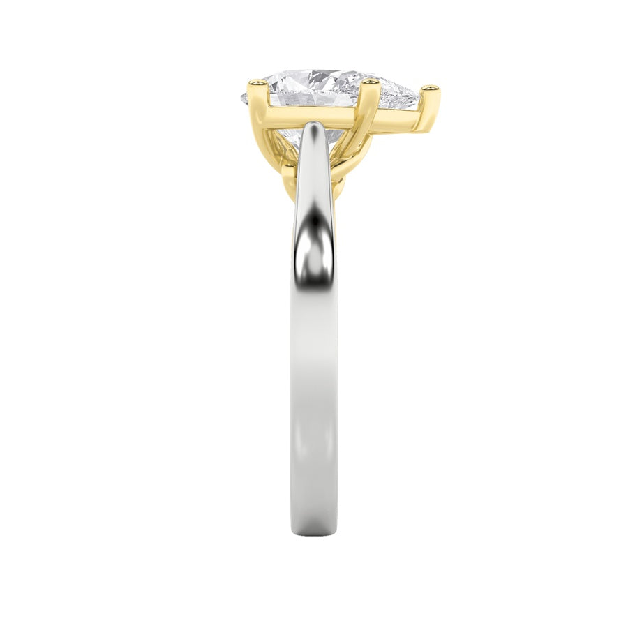 2CTW Pear Shaped Lab Grown Diamond (F/VS) Two Tone Twisted Basket Cathedral Shank Solitaire Ring in 14K Gold