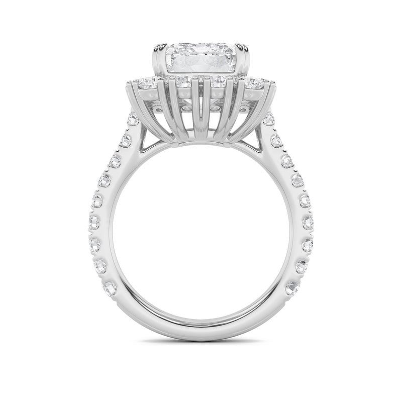 7.25CTW Emerald Shaped Lab Grown Diamond (F/VS) Bold Statement Accented Ring in 14K Gold