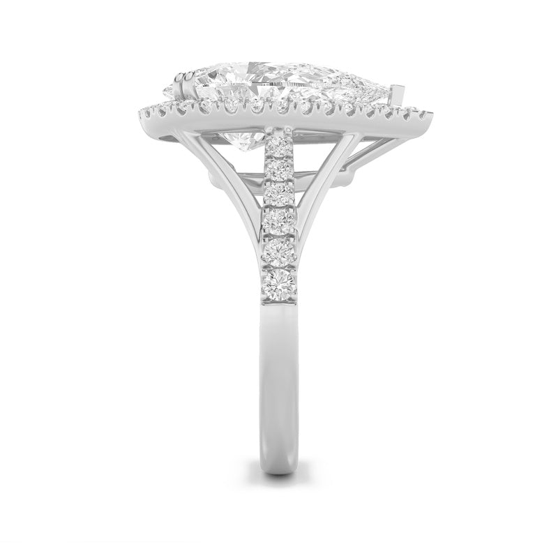 6CTW Pear Shaped Lab Grown Diamond (F/VS) Bold Statement Accented Ring in 14K Gold