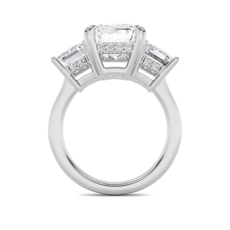 8.25CTW Emerald Shaped Lab Grown Diamond (F/VS) Bold Three Stone Accented Ring in 14K Gold