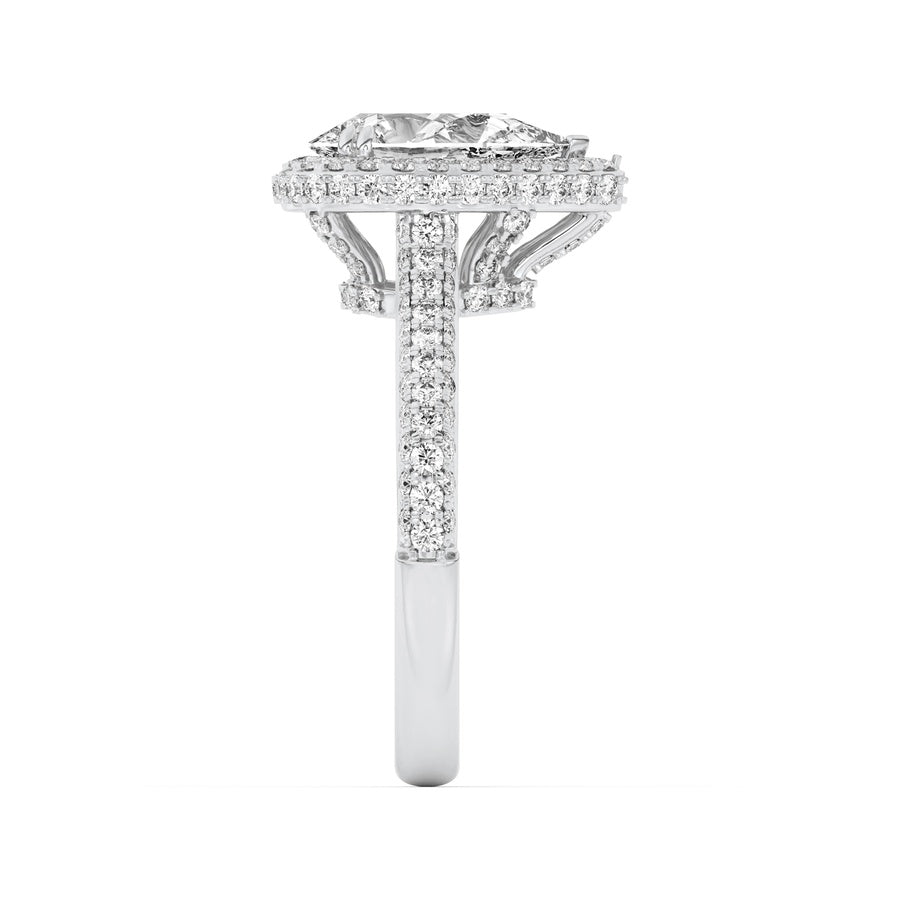 3CTW Pear Shaped Lab Grown Diamond (F/VS) Halo Accented Engagement Ring in 14K Gold