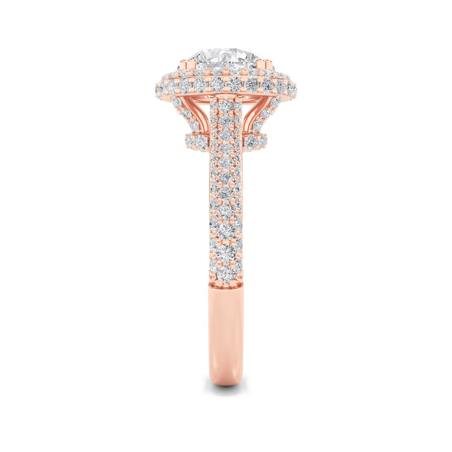 3CTW Round Shaped Lab Grown Diamond (F/VS) Halo Accented Engagement Ring in 14K Gold