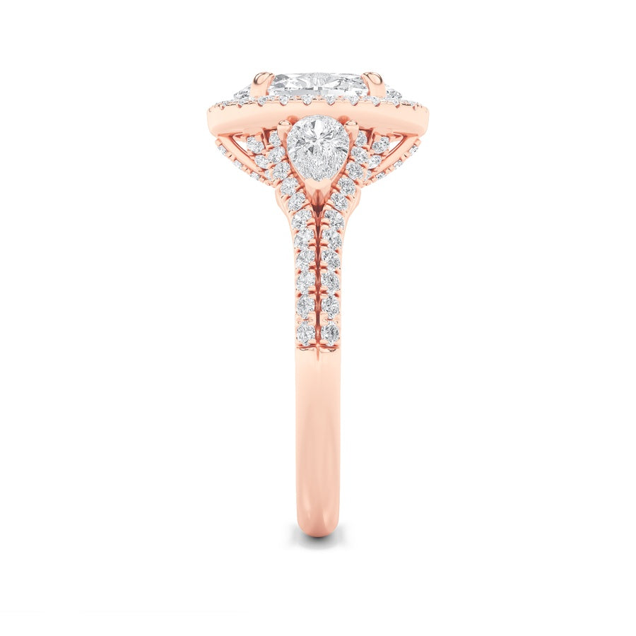 3CTW Oval Shaped Lab Grown Diamond (F/VS) Three Stone Bold Accented Engagement Ring in 14K Gold