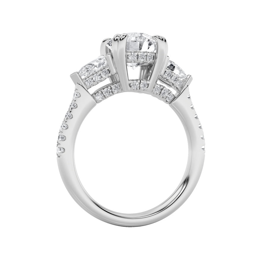 3CTW Round Shaped Lab Grown Diamond (F/VS) Three Stone Accented Engagement Ring in 14K Gold