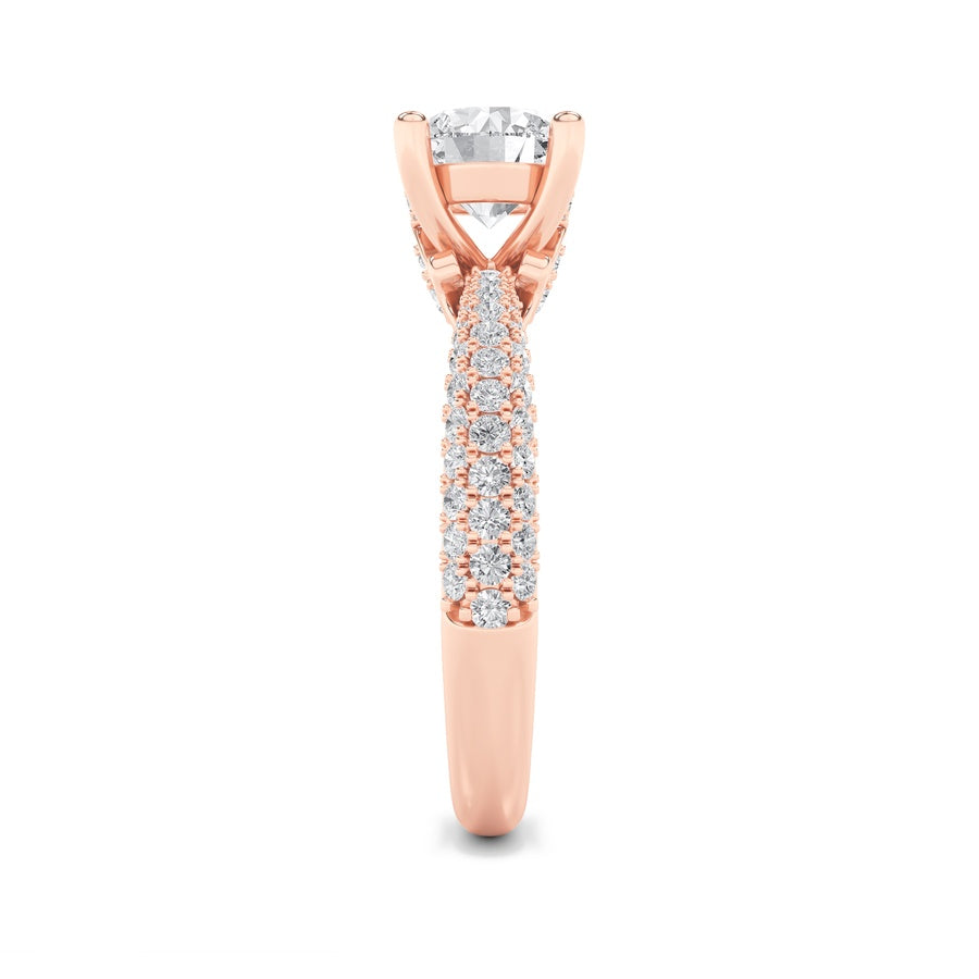 2CTW Round Shaped Lab Grown Diamond (F/VS) Three Row Micro Pave Engagement Ring in 14K Gold