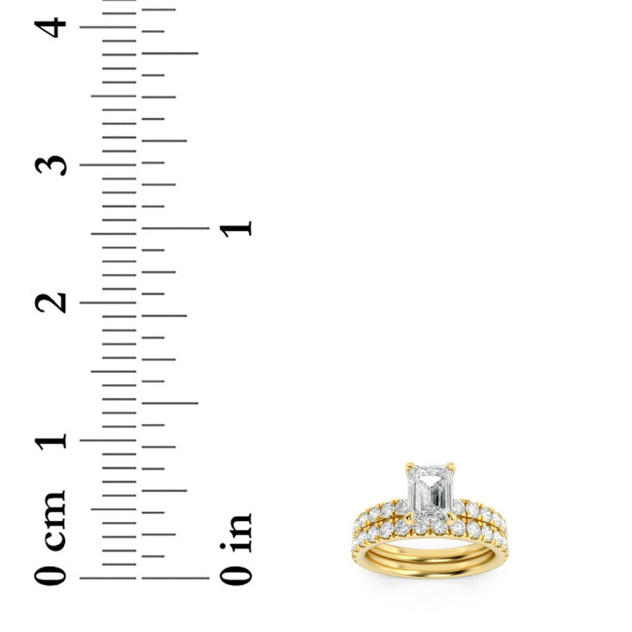 2CTW Emerald Shaped Lab Grown Diamond (F/VS) Classic Accented Set With Band and Engagement Ring in 14K Gold