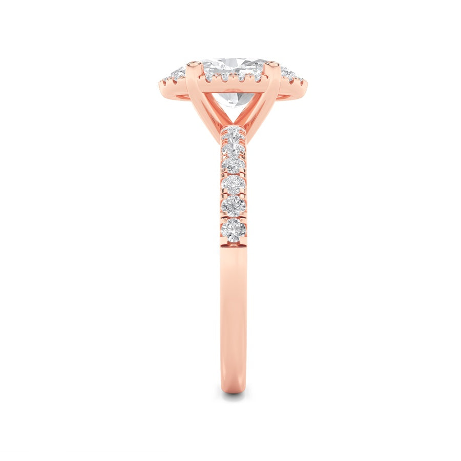 2CTW Oval Shaped Lab Grown Diamond (F/VS) Halo Accented Engagement Ring in 14K Gold