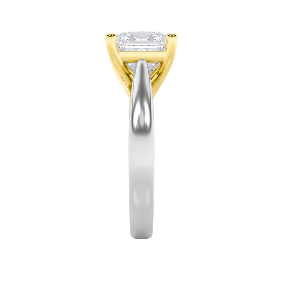 3CTW Princess Shaped Lab Grown Diamond (F/VS) Two Tone Cathedral Shank Engagement Ring in 14K Gold