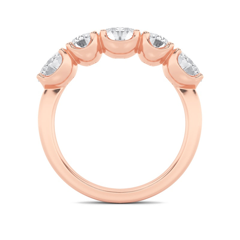 2CTW Oval Shaped Lab Grown Diamond (F/VVS) Five Stone Band Ring in 14K Gold