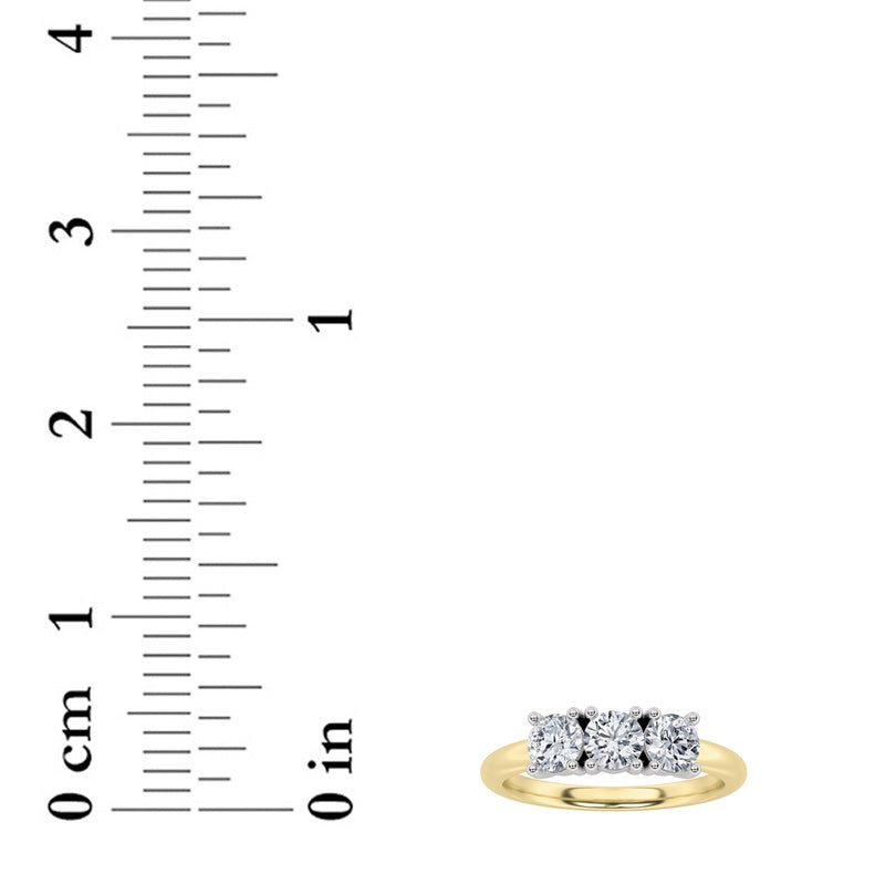 2CTW Round Shaped Lab Grown Diamond (F/VS) Three Stone Band Ring in 14K Gold