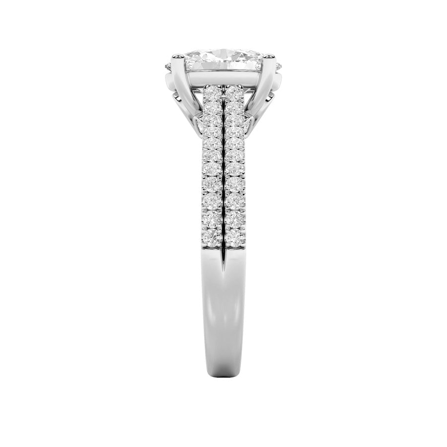 2CTW Oval Shaped Lab Grown Diamond (F/VS) Two Row Fancy Accented Engagement Ring in 14K Gold