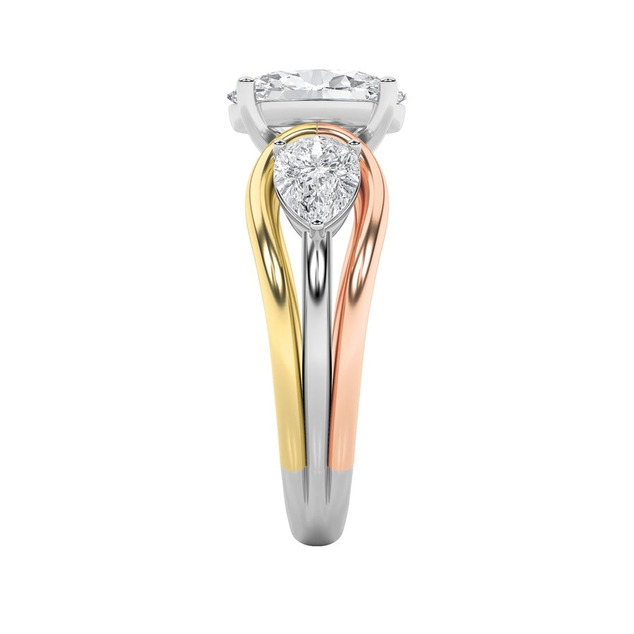 3CTW Oval Shaped Lab Grown Diamond (F/VS) Two Tone Solitaire Engagement Ring in 14K Gold