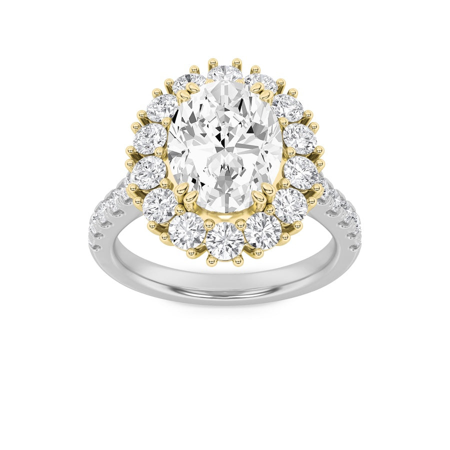 4CTW Oval Shaped Lab Grown Diamond (F/VS) Bold Classic Engagement Ring in 14K Gold