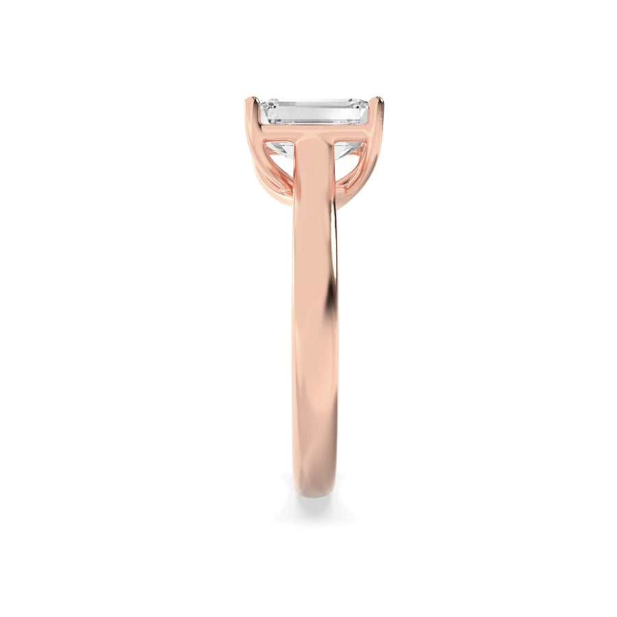 2CTW Emerald Shaped Lab Grown Diamond (F/VS) Plain Cathedral Trellis Shank Solitaire Engagement Ring in 14K Gold