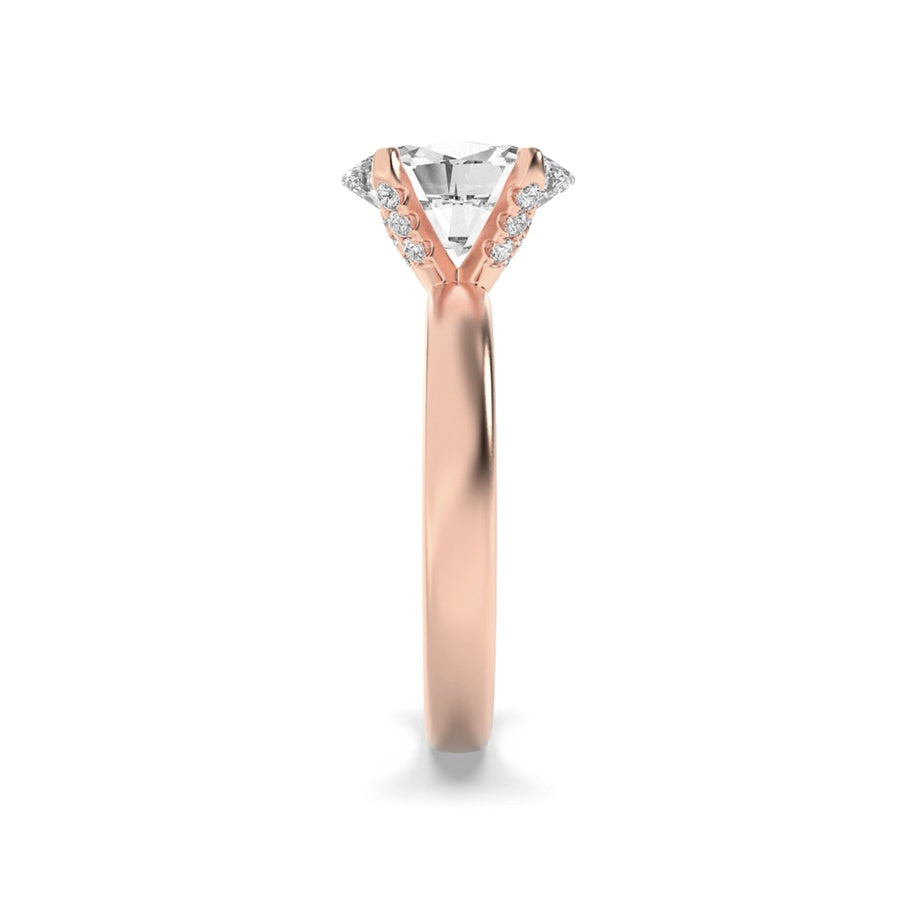 2CTW Oval Shaped Lab Grown Diamond (F/VS) Hidden Halo Petite Shank Ring in 14K Gold