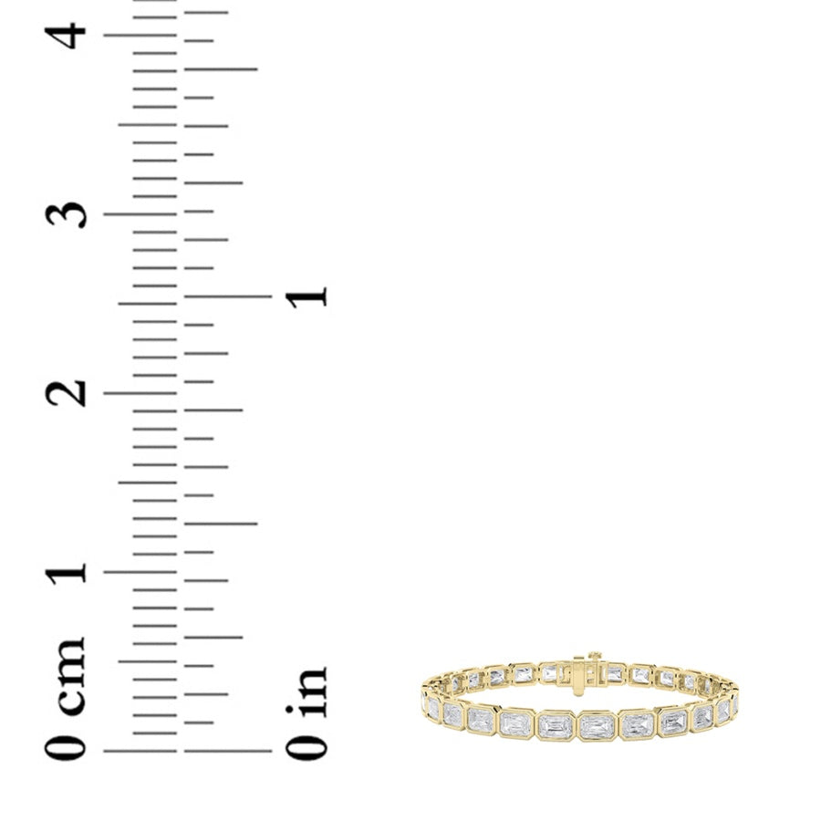 15CTW Emerald Shaped Lab Grown Diamond (F/VS) East West Bezel Set Bracelet in 14K Gold