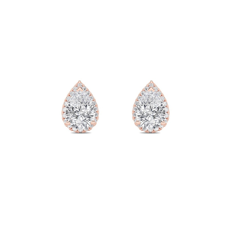 1CTW Pear Shaped Lab Grown Diamond (F/VS) Halo Stud Earrings in 14K Gold