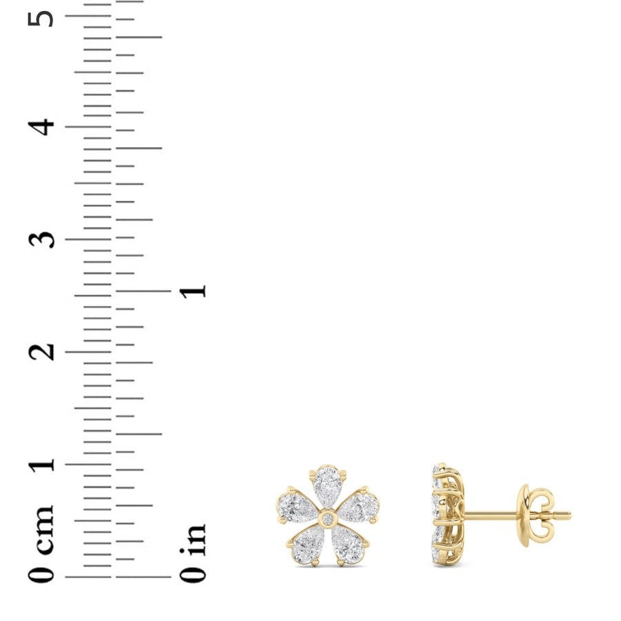 1.5CTW Pear Shaped Lab Grown Diamond (F/VS) Floral Earrings in 14K Gold
