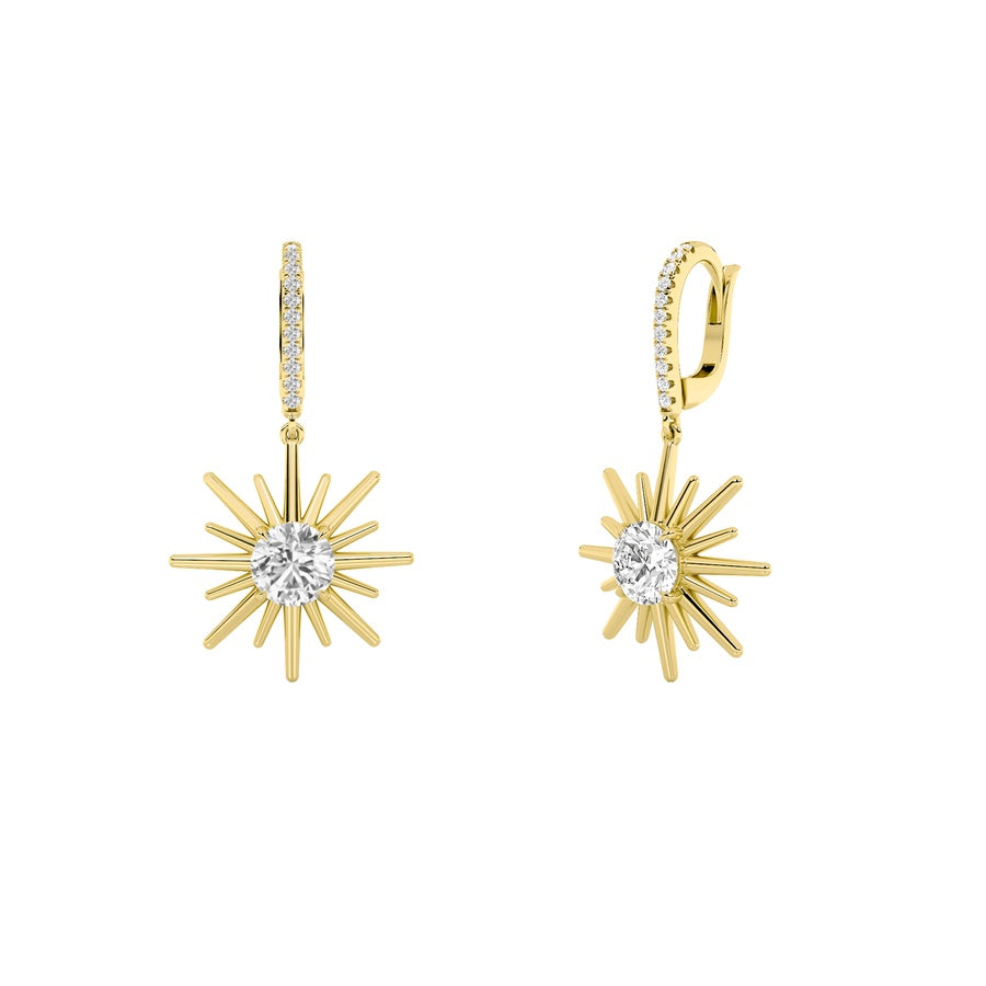 2CTW Round Shaped Lab Grown Diamond (F/VS) Dangle Earrings in 14K Gold
