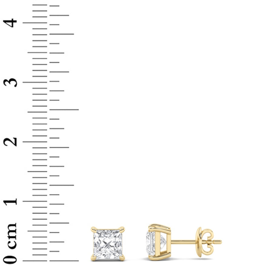 2CTW Princess Shaped Lab Grown Diamond (F/VS) Stud Earrings in 14K Gold