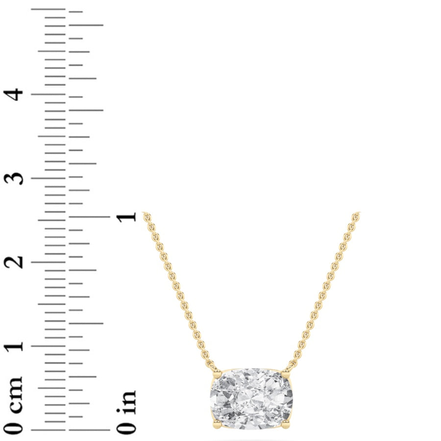 3CTW Elongated Cushion Shaped Lab Grown Diamond (F/VS) East West Solitaire Necklace in 14K Gold