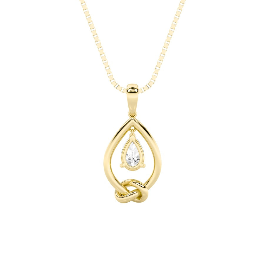 1CTW Pear Shaped Lab Grown Diamond (F/VS) Solitaire Knot Pendant in 14K Gold