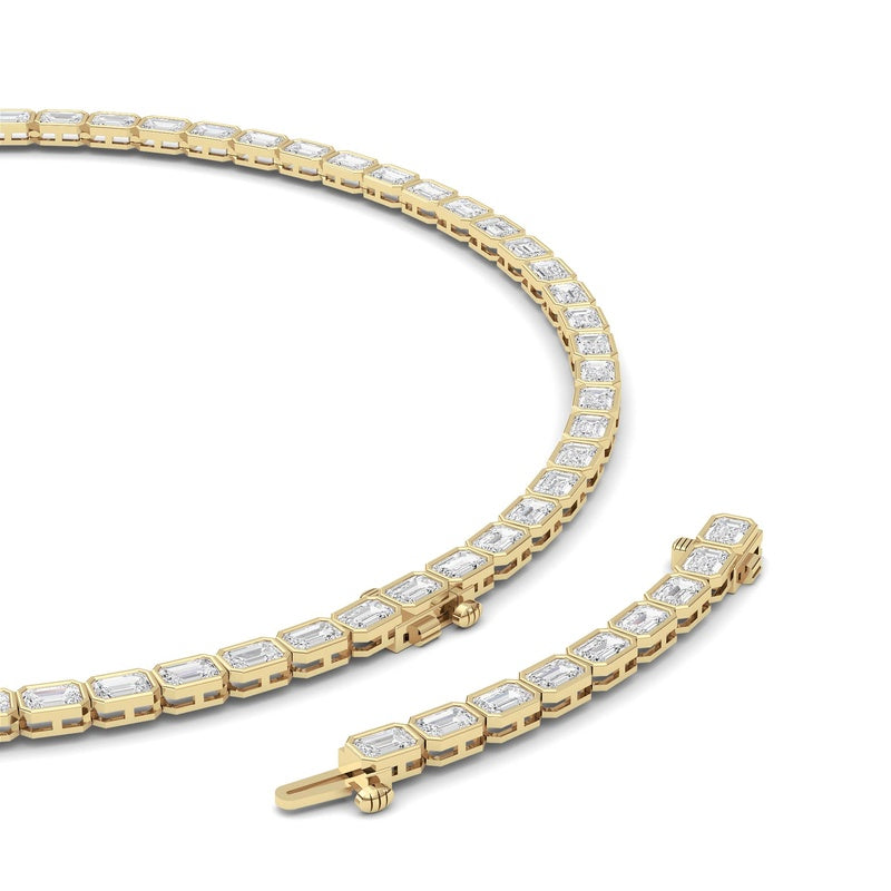 30CTW Emerald Shaped Lab Grown Diamond (F/VS ) Bezel Set Necklace in 14K Gold