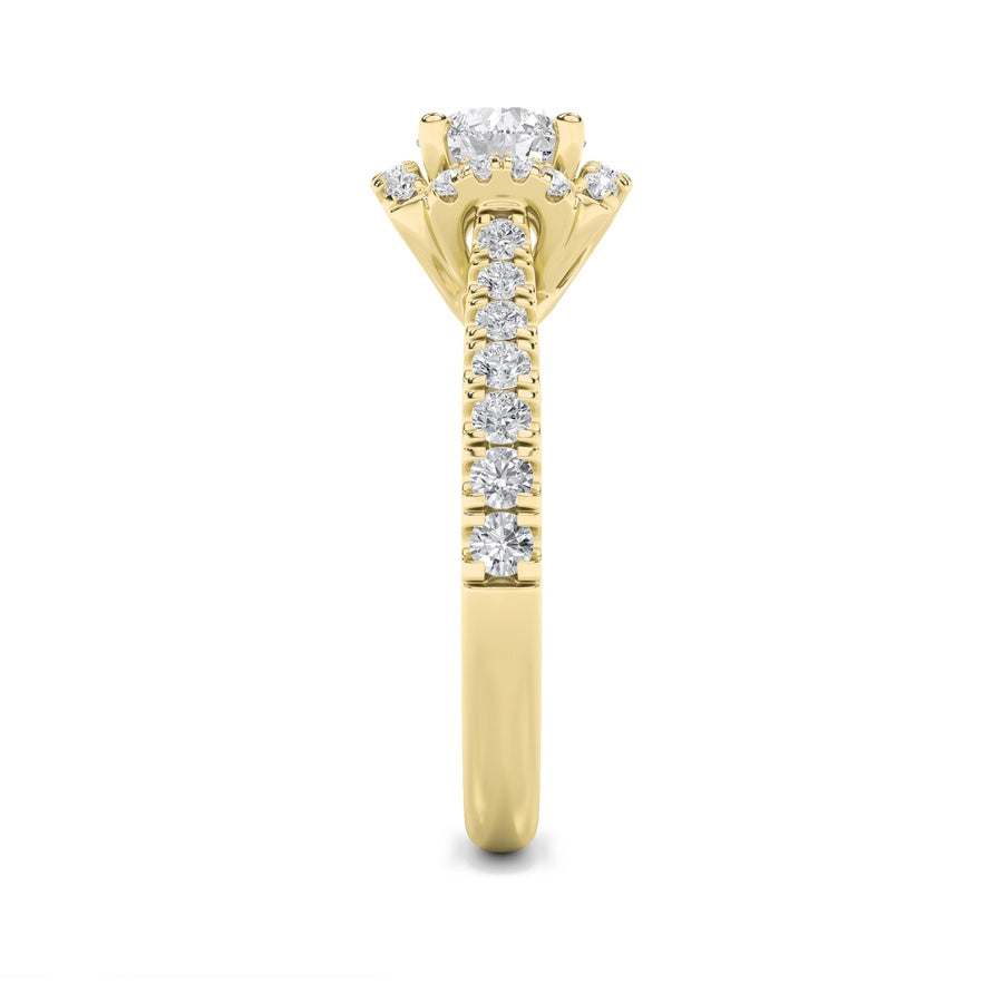 1.5CTW Round Shaped Lab Grown Diamond (F/VS) Halo Accented Engagement Ring in 14K Gold