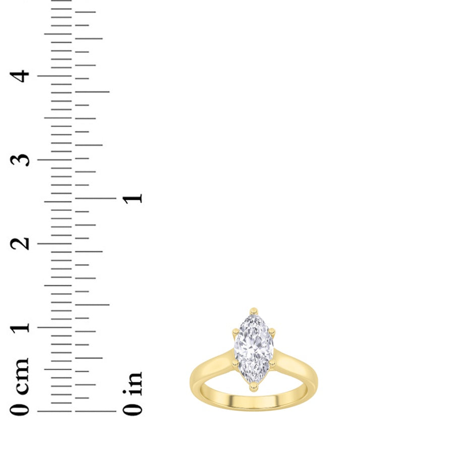 1CTW Marquise Shaped Lab Grown Diamond (F/VS) Plain Cathedral Trellis Shank Solitaire Engagement Ring in 14K Gold