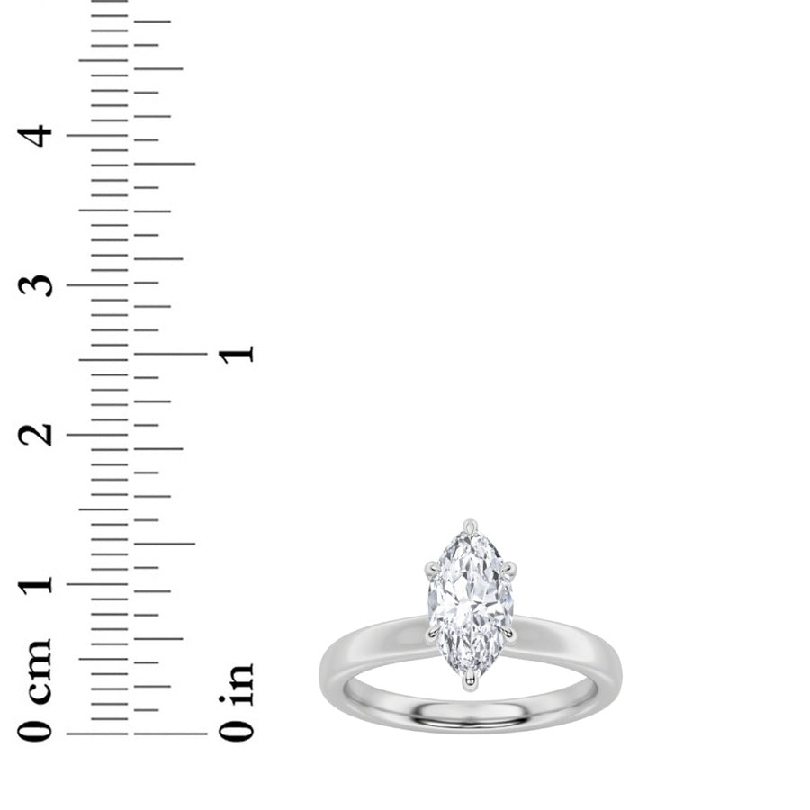 2CTW Marquise Shaped Lab Grown Diamond (F/VS) Hidden Halo Plain Shank Engagement Ring in 14K Gold