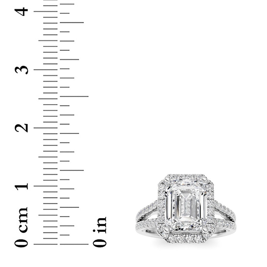 3CTW Emerald Shaped Lab Grown Diamond (F/VS) Split shank Accented Ring in 14K Gold